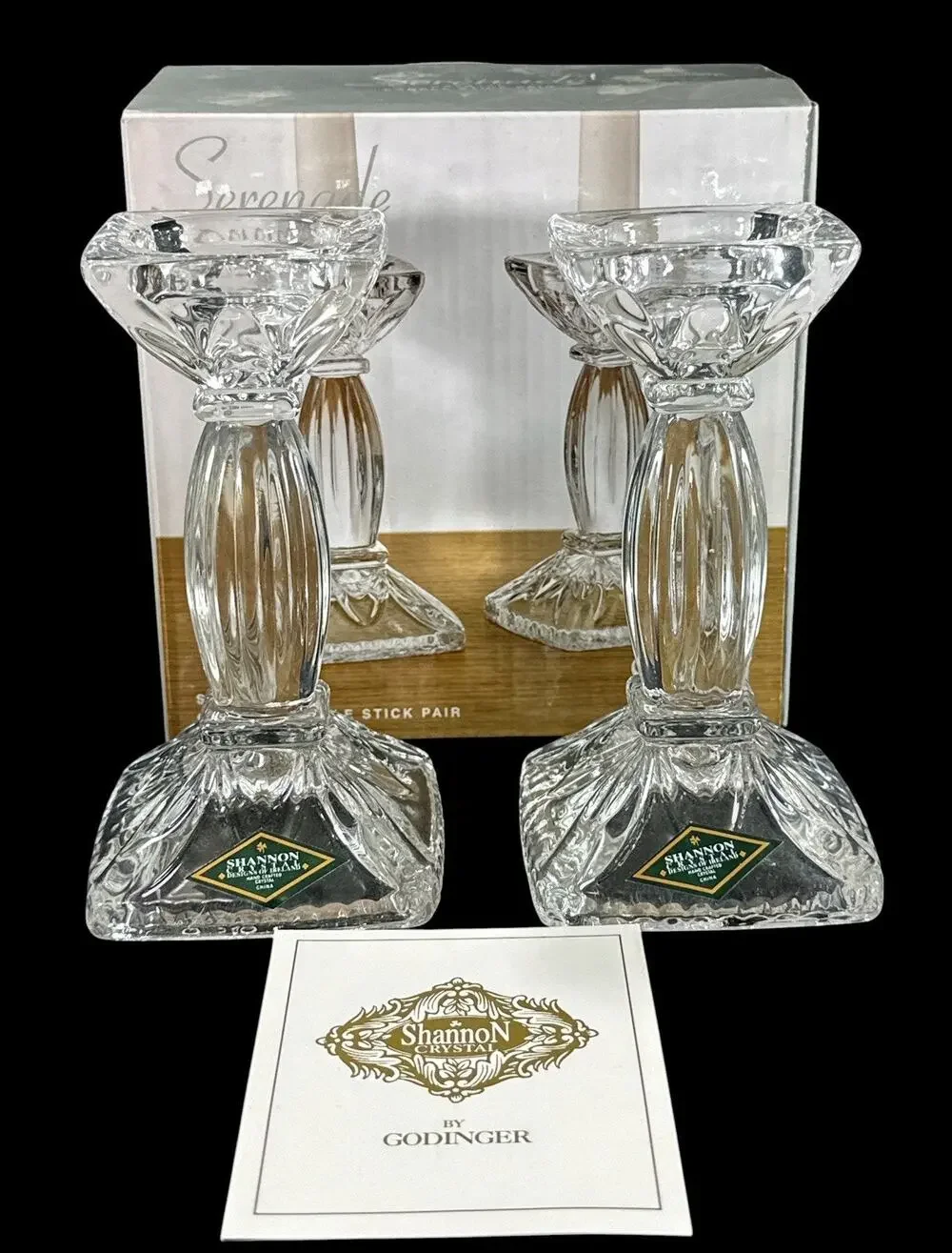 Shannon Crystal by Godinger Serenade Candlestick Pair 5.75” NIB Model 43789